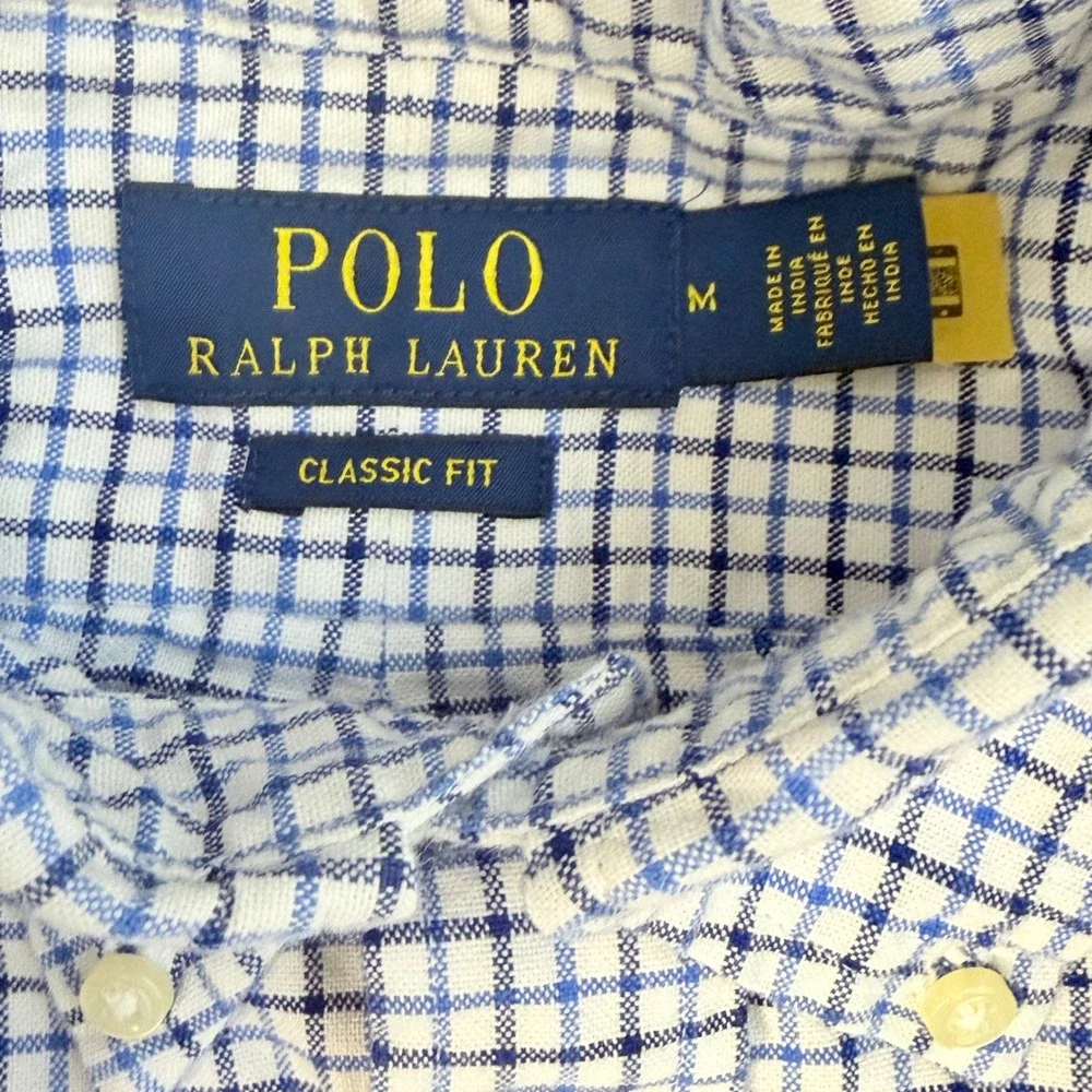 Polo Ralph Lauren Button Down Mens M Blue White Check Classic Distressed Utility